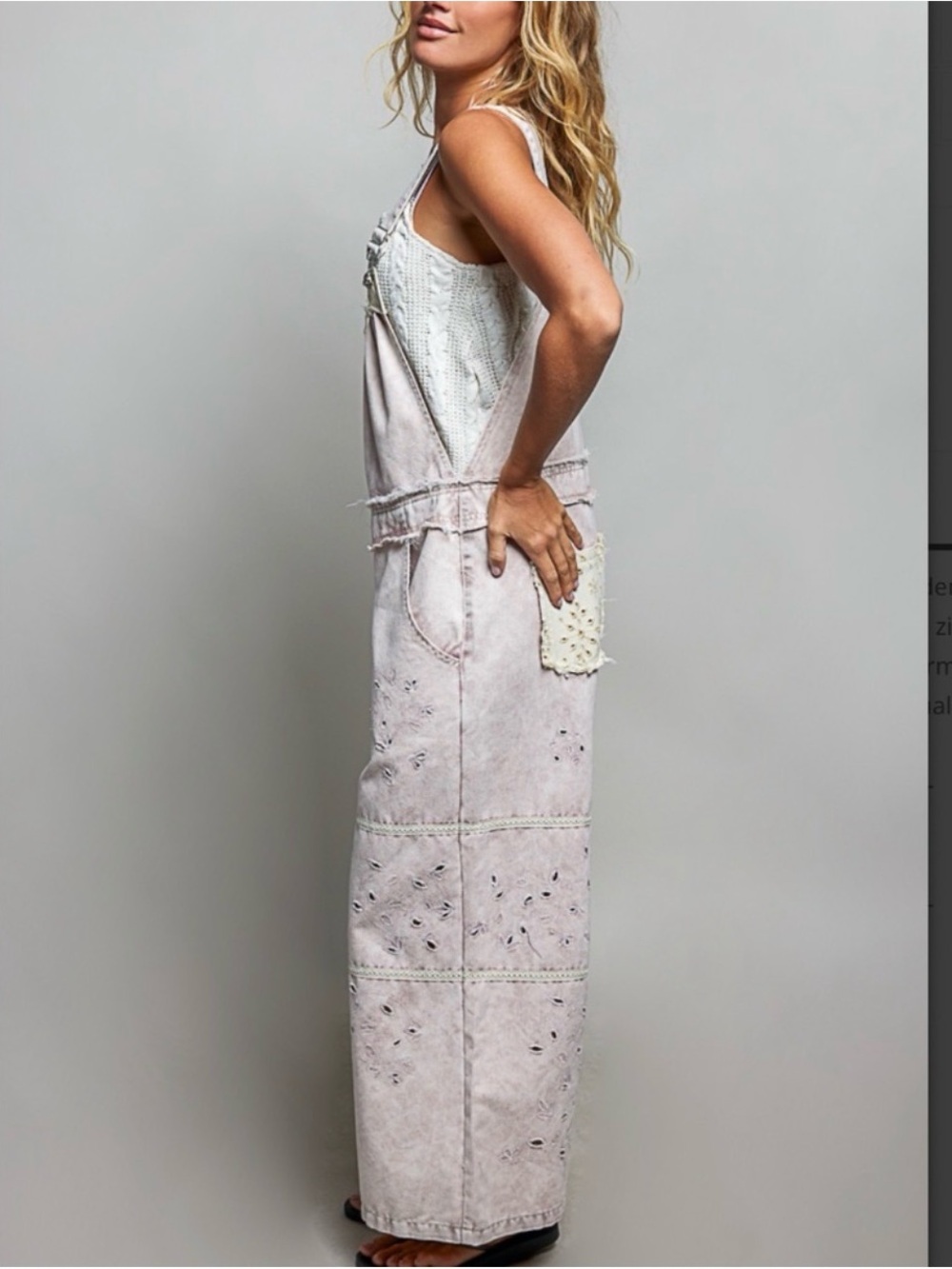 NWOT POL “Susan” Washed Blush Wide-Leg Overalls Jumpsuit with Eyelet Details - Picture 3 of 9